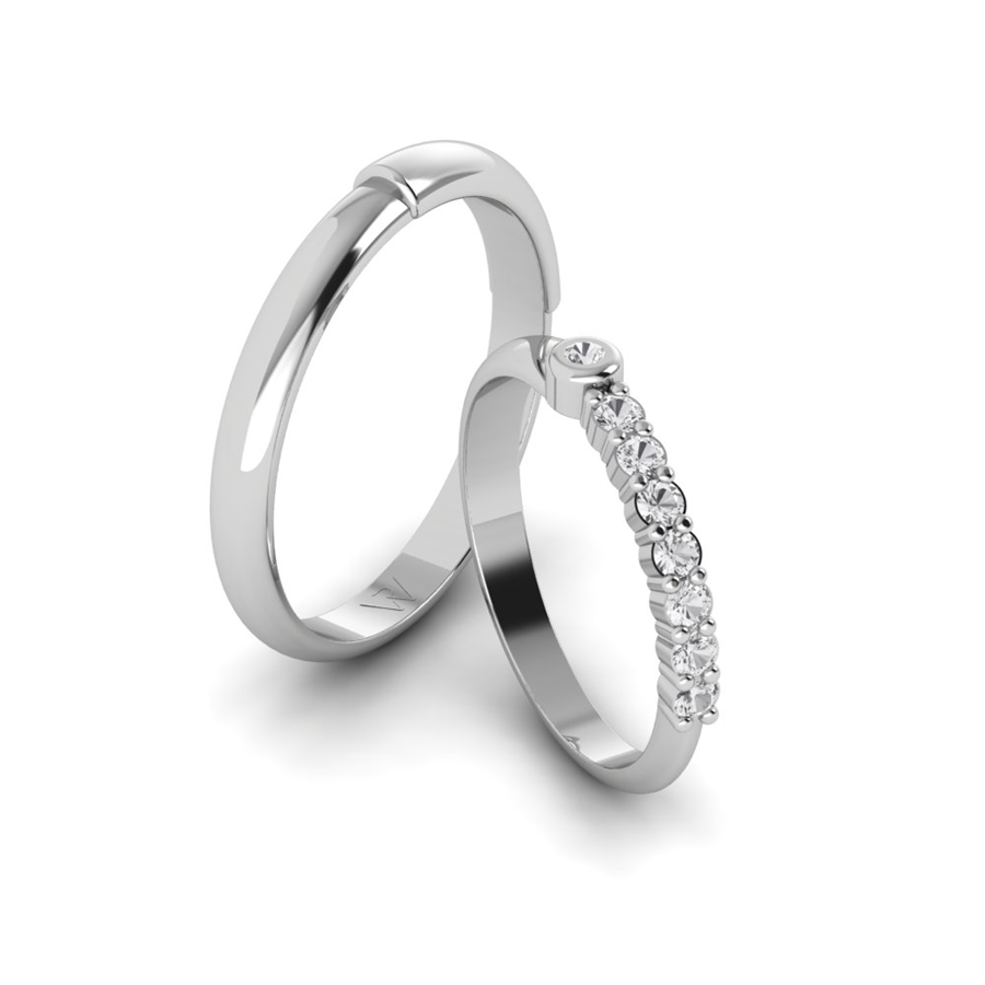 Alliances en argent Rhodié Blanc couple Camargue Diamant 0.30 ct