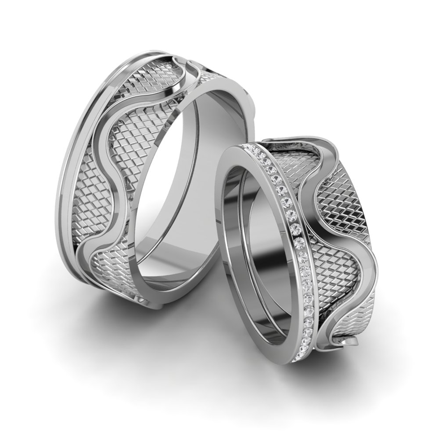 Alliances en argent Rhodié Blanc couple Fontainebleau Diamant 0.30 ct