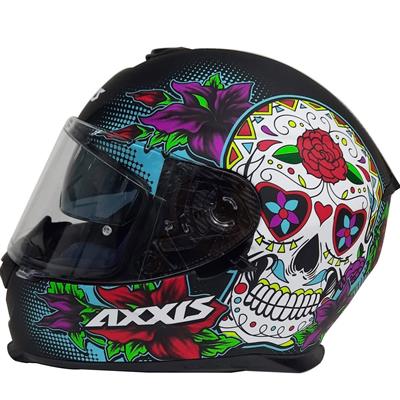 Axxis Eagle Sv Mexican Skull A1 Matt Black Blue Full Face Motosiklet Kaskı
