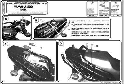Givi 340F YAMAHA FZS 600 FAZER (98-03) Arka Çanta Taşıyıcı