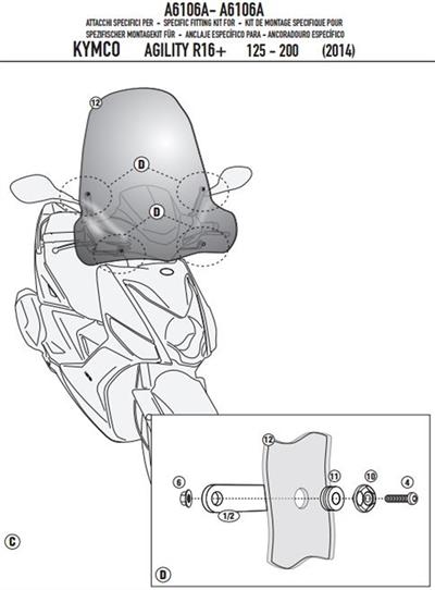 Givi A6106A KYMCO AGILITY 125-200 R16+ (14-19) Rüzgar Siperlik Bağlantısı
