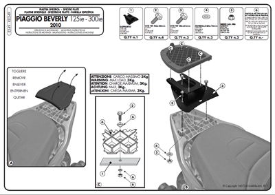 Givi E349 PIAGGIO BEVERLY 125IE - 300IE (10-19) -350 SPORTTOURING (12-19) Arka Çanta Taşıyıcı