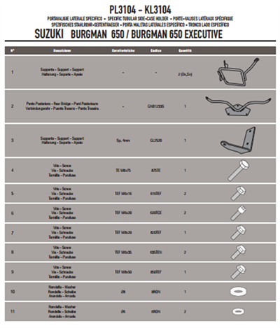 Givi PL3104 SUZUKI BURGMAN 650 - 650 EXECUTIVE (13-19) Yan Çanta Taşıyıcı