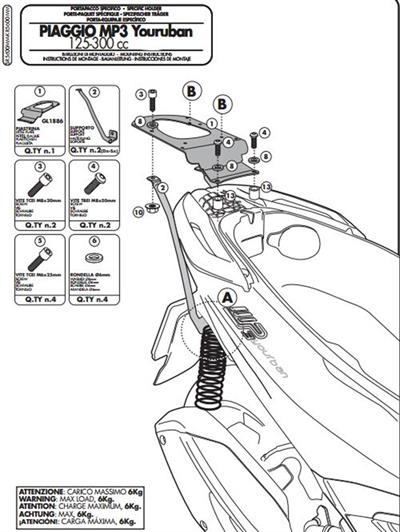 Givi SR5600MM PIAGGIO MP3 YOURBAN 125-300 (11-18) Arka Çanta Taşıyıcı