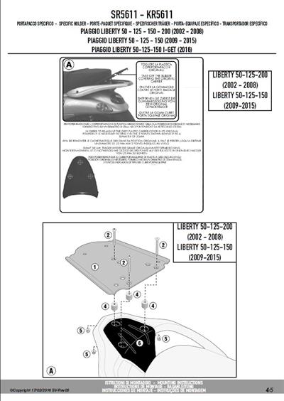 Givi SR5611 PIAGGIO LIBERTY 50-125-150-200 I-GET (02-18) Arka Çanta Taşıyıcı