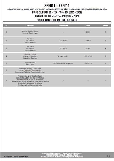 Givi SR5611 PIAGGIO LIBERTY 50-125-150-200 I-GET (02-18) Arka Çanta Taşıyıcı