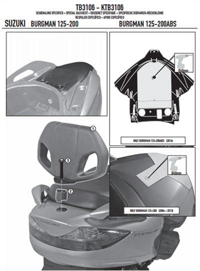 Givi TB3106 Suzuki Burgman 125-200 (06-13) - Burgman 125-200 ABS (14-20) Sissy Bar