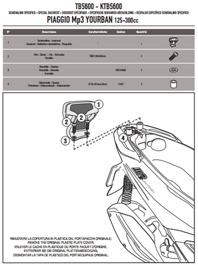 Givi TB5600 Piaggio MP3 Yourban 125-300 (11-18) Sissy Bar