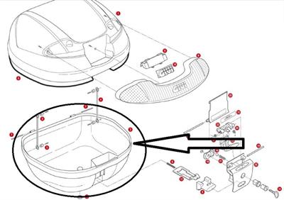 Givi Z350FNM Çanta Alt Kabuk Komple E340-E350-E370