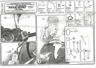 Kappa A108A PIAGGIO BEVERLY 250 (04-07) Rüzgar Siperlik Baglantisi