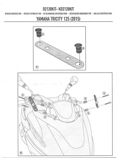 Kappa D2120KITK YAMAHA TRICITY 125-155 (14-19) Rüzgar Siperlik Baglantisi