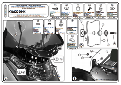 Kappa D292KITK KYMCO DINK 50-125-200 (06-16) Rüzgar Siperlik Baglantisi