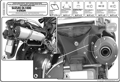 Kappa KLX528 SUZUKI DL 1000 V-STROM (02-11) KAWASAKI KLV 1000 (04-10) Yan Çanta Taþıyıcı