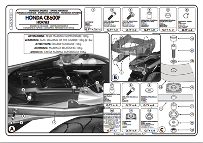 Kappa KZ263 HONDA CB 600F HORNET - ABS (07-10) Arka Çanta Tasiyici