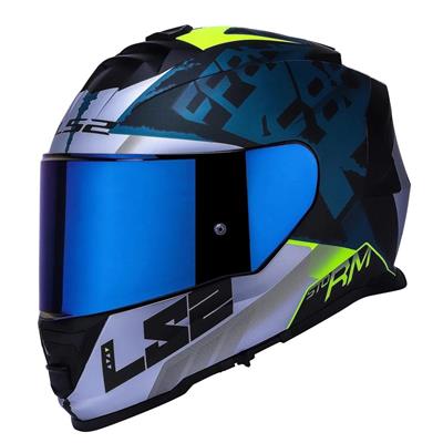 Ls2 Storm 2 Sprinter Siyah Gri Cobalt Gökkuşağı Vizör + Şeffaf Vizör Hediye