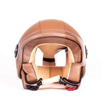 Sway 701 Kahvrengi Deri Açık Motosiklet Kaskı