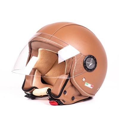 Sway 701 Kahvrengi Deri Açık Motosiklet Kaskı