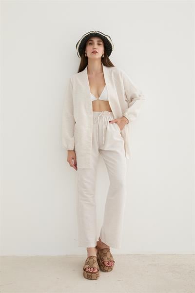 Arka Dantel Detaylı Keten Ceket TAŞ