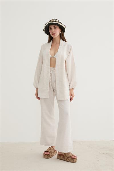 Arka Dantel Detaylı Keten Ceket TAŞ