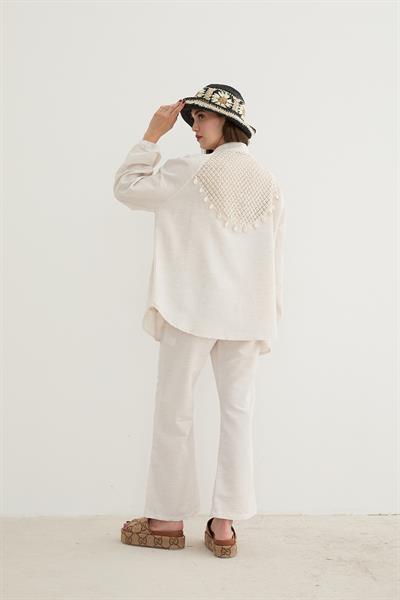 Arka Dantel Detaylı Keten Ceket TAŞ