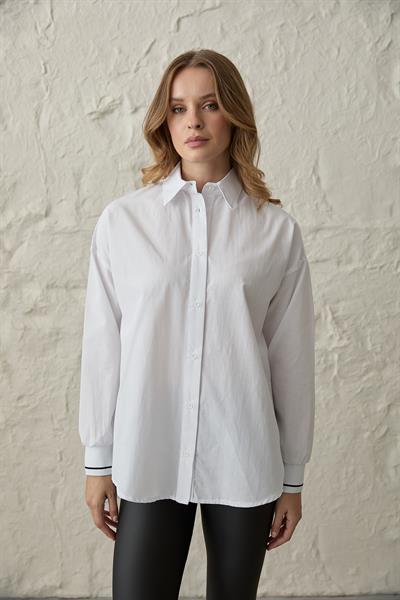 Arka Ribana Yazı Detaylı Gömlek BEYAZ