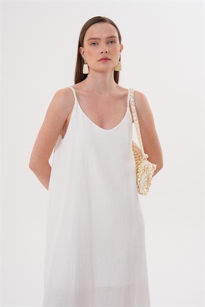 Askı Ayarlı Oversize Müslin Elbise EKRU