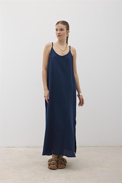 Askı Ayarlı Oversize Müslin Elbise LACİVERT