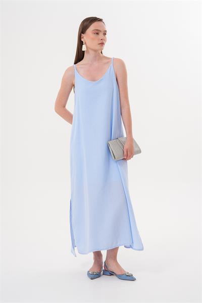 Askı Ayarlı Oversize Müslin Elbise MAVİ