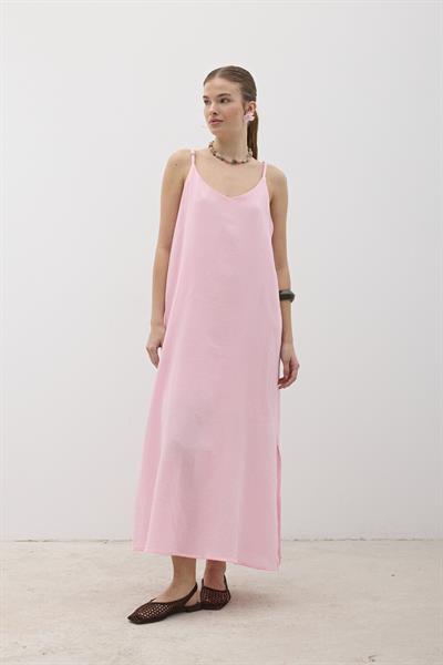 Askı Ayarlı Oversize Müslin Elbise PEMBE