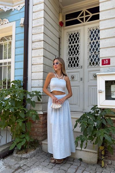 Askılı Gipe Detaylı Bluz EKRU