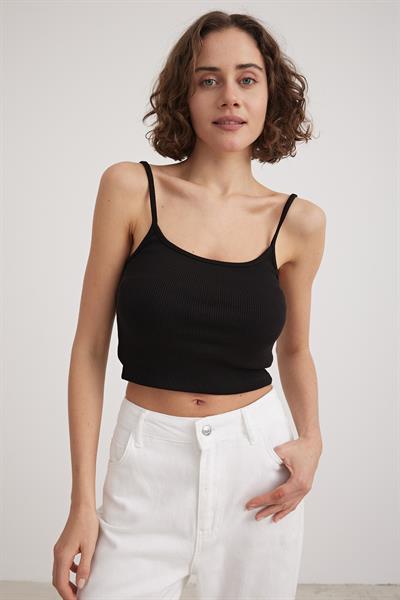 Askılı Kadın Crop Atlet SİYAH