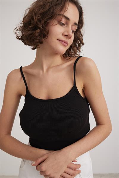 Askılı Kadın Crop Atlet SİYAH