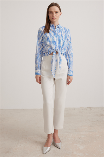 Bağlama Detaylı Crop Kadın Gömlek DESENLİ