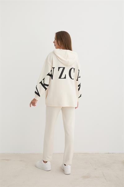 Baskı Detaylı Fermuarlı Sweatshirt EKRU