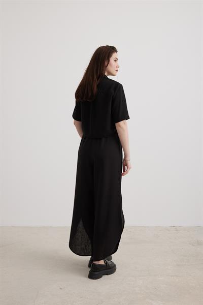 Bel Lastikli Kadın Yırtmaçlı Pantolon SİYAH