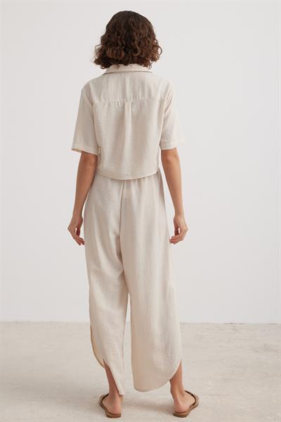 Bel Lastikli Kadın Yırtmaçlı Pantolon TAŞ