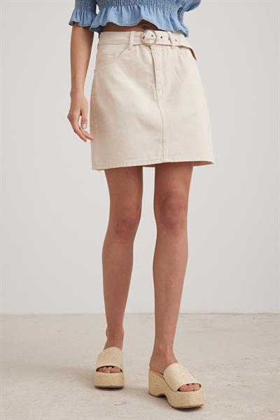 Beli Kemer Halka Tokalı Mini Etek TAŞ