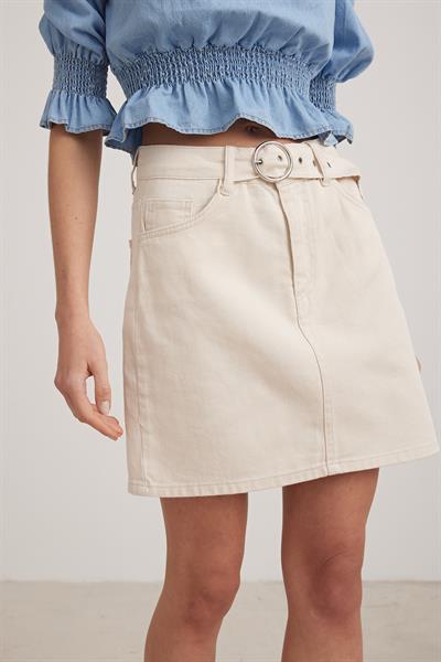 Beli Kemer Halka Tokalı Mini Etek TAŞ