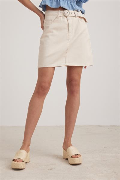 Beli Kemer Halka Tokalı Mini Etek TAŞ