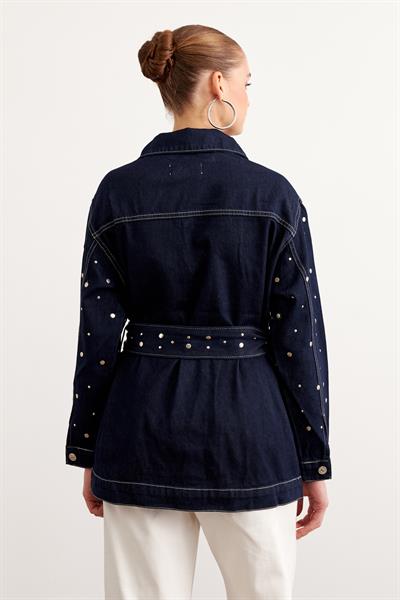 Beli Kuşak Detaylı Drop Çakımlı Kot Ceket RİNS YIKAMA