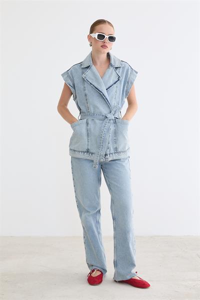 Beli Kuşaklı Cep Detaylı Yelek KAR YIKAMA