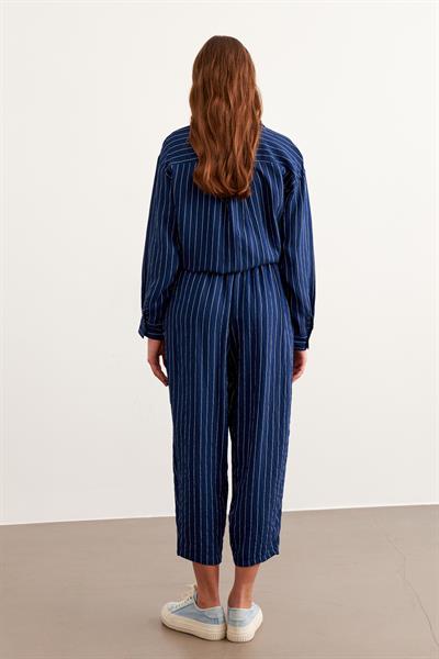Beli Lastikli Çizgili Uzun Pantolon LACİVERT