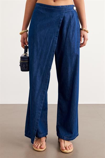 Beli Lastikli Düğmeli Kot Pantolon RİNS YIKAMA