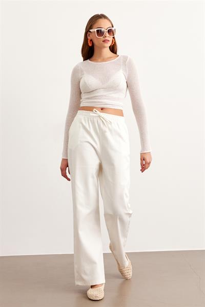 Beli Lastikli Gabardin Pantolon EKRU