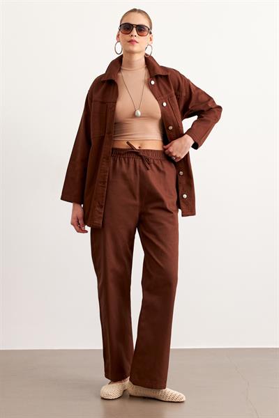 Beli Lastikli Gabardin Pantolon KAHVE