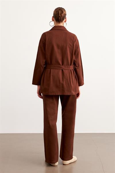 Beli Lastikli Gabardin Pantolon KAHVE