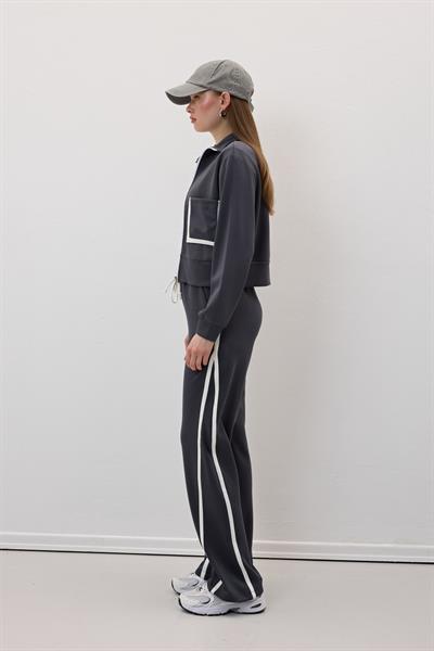 Beli Lastikli Garni Biye Detaylı Pantolon ANTRASİT