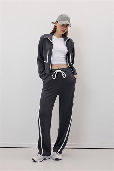 Beli Lastikli Garni Biye Detaylı Pantolon ANTRASİT