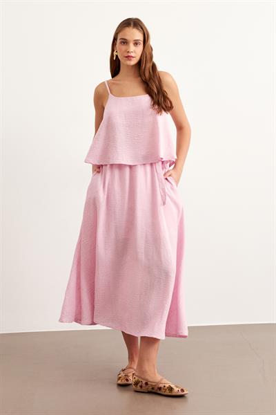 Beli Lastikli Keten Etek PEMBE