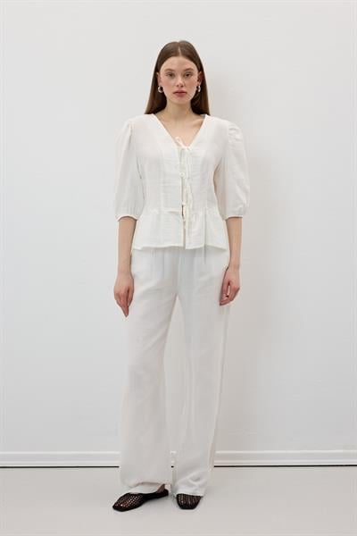 Beli Lastikli Müslin Pantolon EKRU